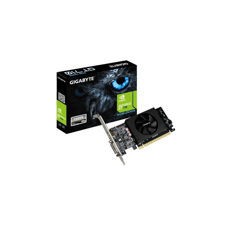 Graphics Card GIGABYTE NVIDIA GeForce GT 710 2 GB 64 bit PCIE 2.0 8x GDDR5 Memory 5010 MHz GPU 954 MHz Single Slot