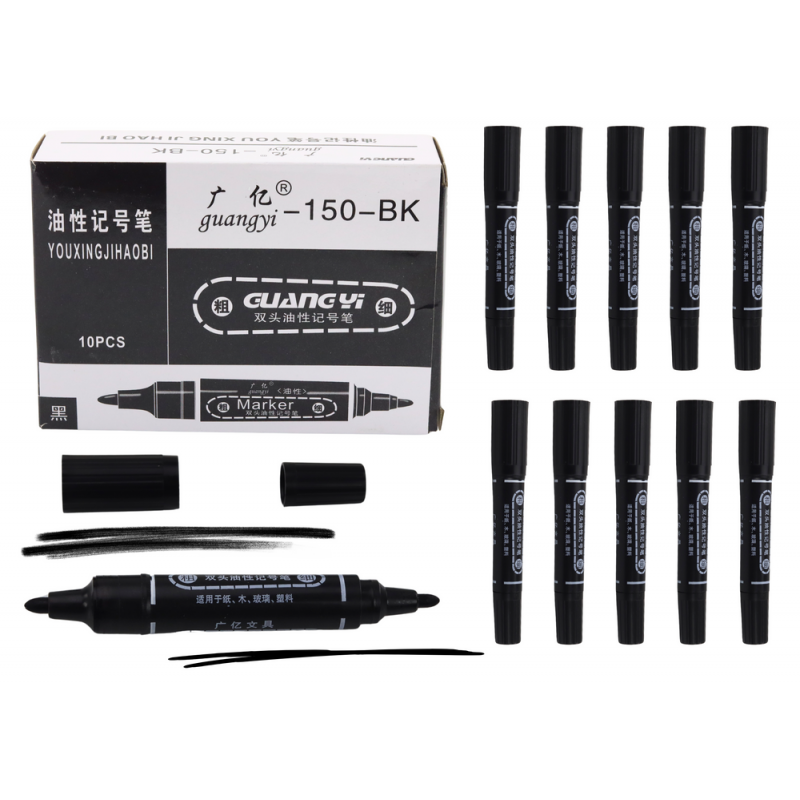 Double-Sided Waterproof Marker Set Black 10pcs.