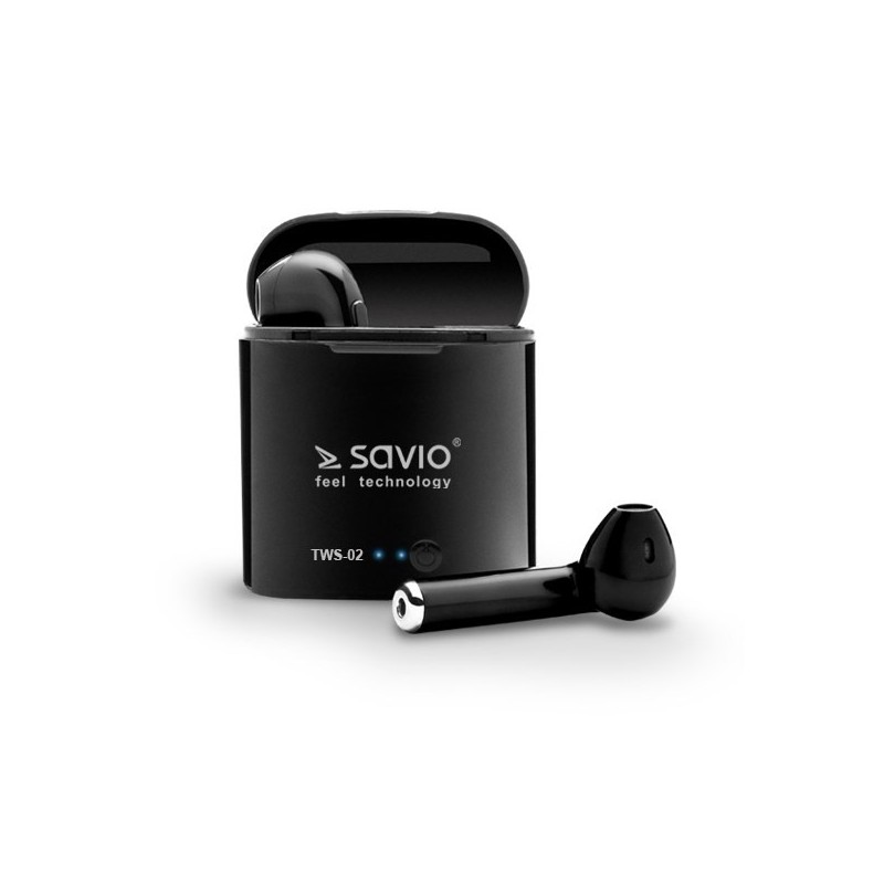 Savio TWS-02 Wireless Bluetooth Earphones, Black