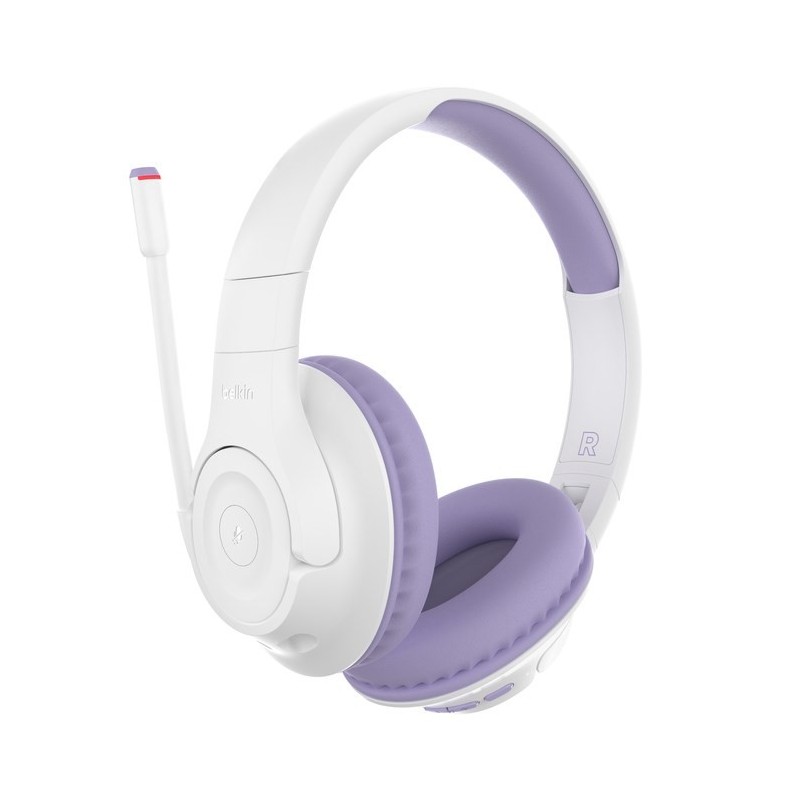 Belkin SOUNDFORMINSPIRE OVEREAR HEADSET LAV Wired & Wireless Head-band Calls/Music USB Type-C Bluetooth Lavender, White