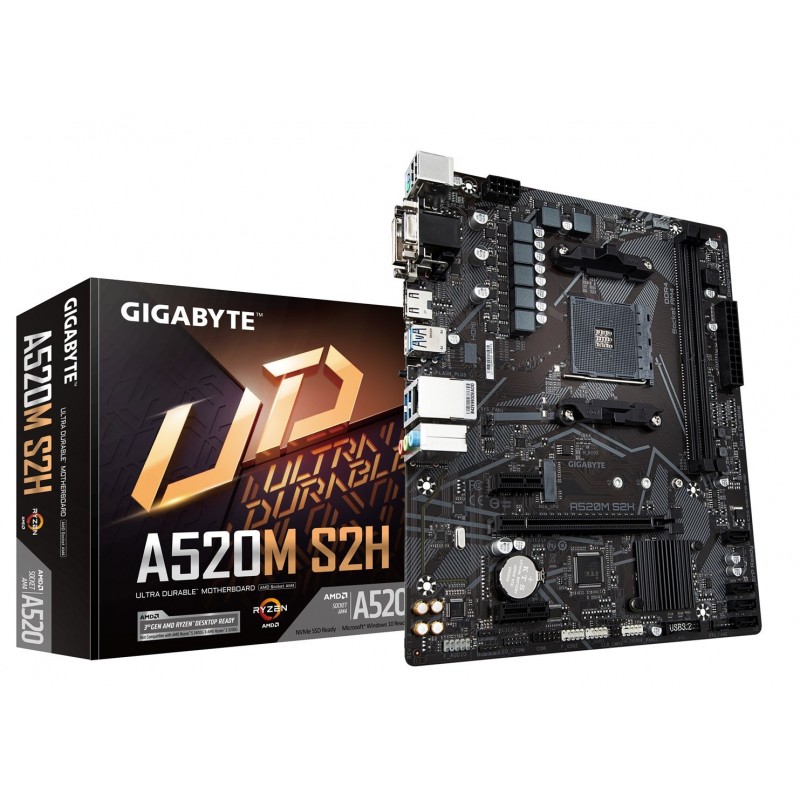 GIGABYTE A520M S2H Motherboard - Supports AMD Ryzen 5000 Series AM4 CPUs, 4+3 Phases Pure Digital VRM, up to 5100MHz