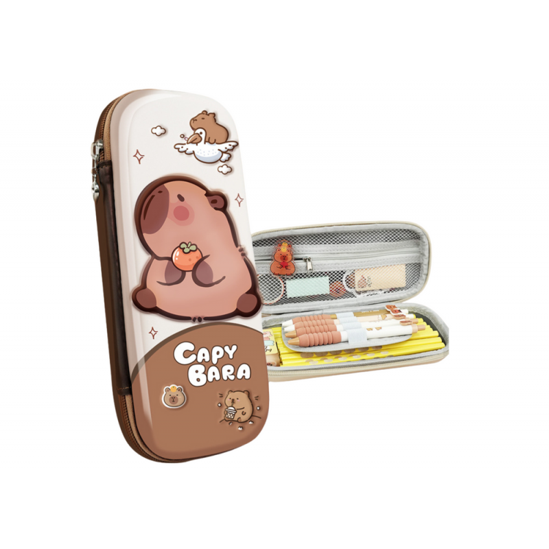 School Pencil Case with Capybara Brown