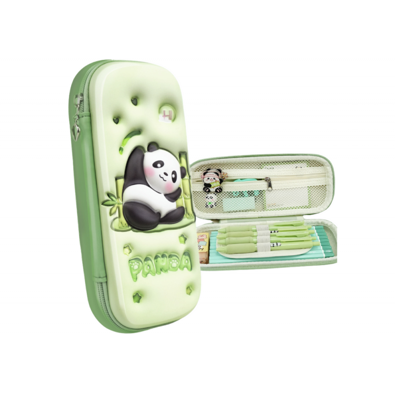 Green Panda Stiffened School Pencil Case