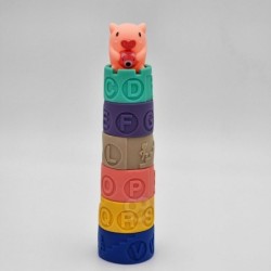 WOOPIE Sensory Blocks Puzzle Pyramid for Compressing Water Sound Learning the alphabet Pig 7 el.