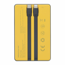 Tellur Power Bank 10000mAh, USB-C + Lightning cables built-in  yellow