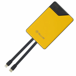 Tellur Power Bank 10000mAh, USB-C + Lightning cables built-in  yellow