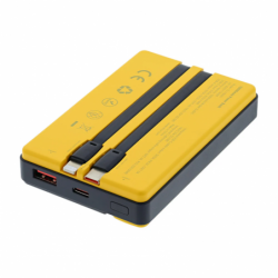 Tellur Power Bank 10000mAh, USB-C + Lightning cables built-in  yellow