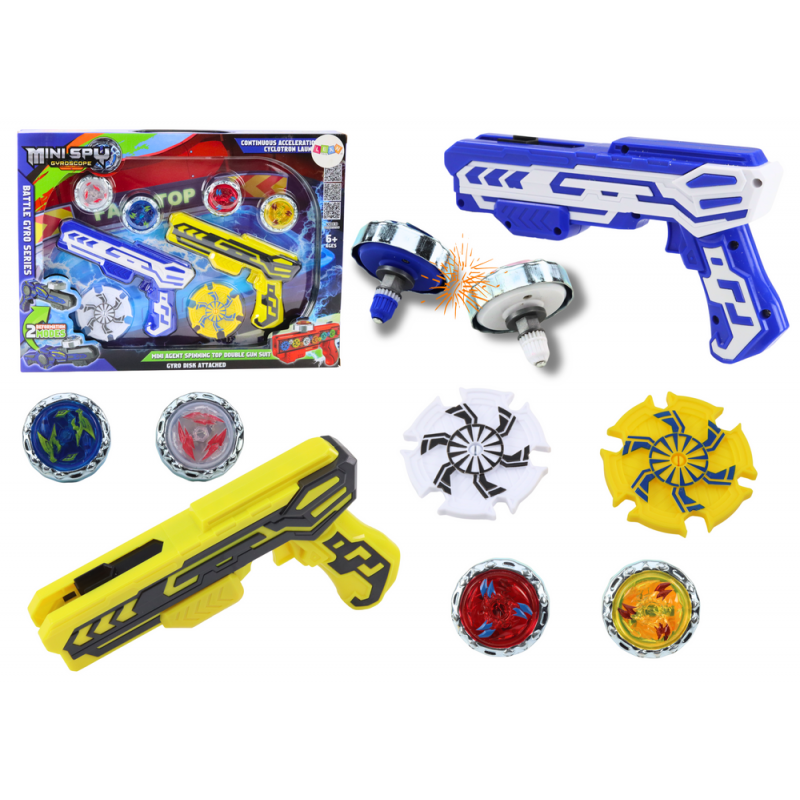 Gun Launcher Set 4 Metal Discs Blue Yellow Lights