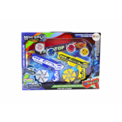 Gun Launcher Set 4 Metal Discs Blue Yellow Lights