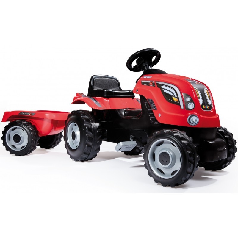 Smoby Farmer XL baby pedal tractor with trailer - Red