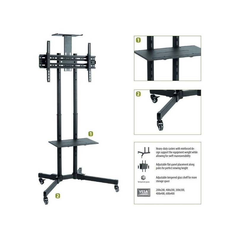 Sunne Floor stand S112 multifunctional Mobile TV cart Tilt 37-70 " Black