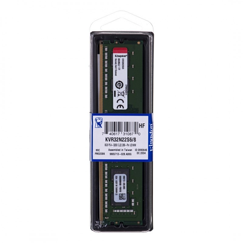 Kingston Technology ValueRAM KVR32N22S6/8 memory module 8 GB 1 x 8 GB DDR4 3200 MHz