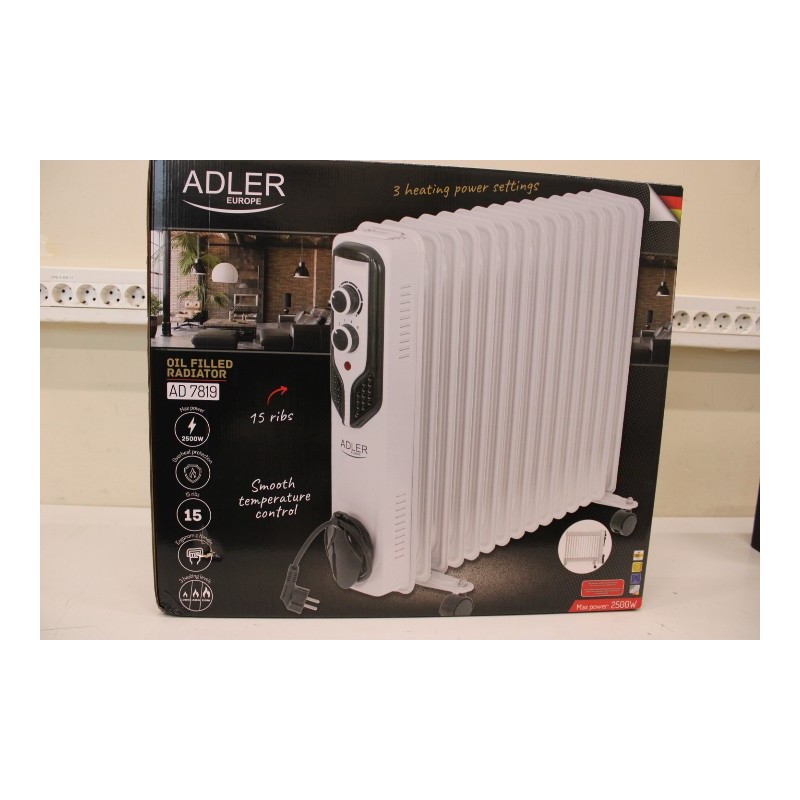 SALE OUT.  Adler Oil-Filled Radiator AD 7819 Oil Filled Radiator 2500 W Number of power levels 3 White |