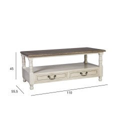 Придиванный столик SAMIRA NEW 110x55,5xH45см, антично-белый натуральный