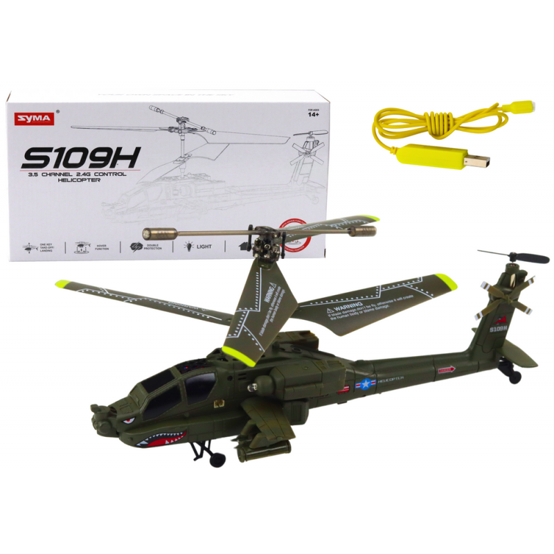 Apache Military Helicopter Remote Controlled RC Syma S109H Khaki