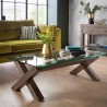 Coffee table TURIN 121,6x60,6xH43cm, glass top, light oak wood cross legs