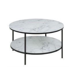 Придиванный столик ALISMA D80xH45см, столешница  6мм закалённого стекла с имитацией мрамора, белый