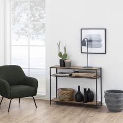 Столик вспомогательный SEAFORD 100x35xH79см, cтолешница  мебельная пластина с ламинированным покрытием, цвет  дуб