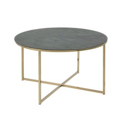Придиванный столик ALISMA D80xH45см, столешница  6мм закалённого стекла с имитацией мрамора, зелёный