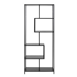 Riiul SEAFORD 77x35xH185cm, 5x, riiulid  must saare melamiin, raam  must metall, asymmetric