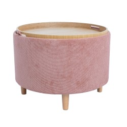 Ottoman  table HIRO D56xH42,5cm, pink, with storage and tray