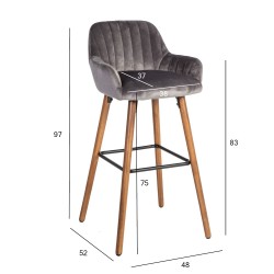 Барный стул ARIEL 48x52xH97см, сиденье и спинка  ткань, цвет  серый, ножки из бука