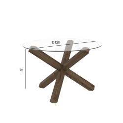 Обеденный стол TURIN D120xH75см, стеклянная столешница, ножки из темного дуба