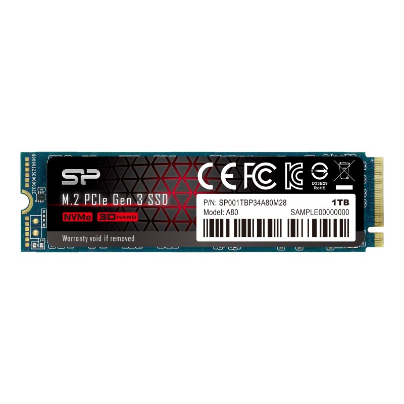 Silicon Power SSD P34A80 1000 GB Solid-state drive interface PCIe Gen3x4 Read speed 3400 MB/s Write speed 3000