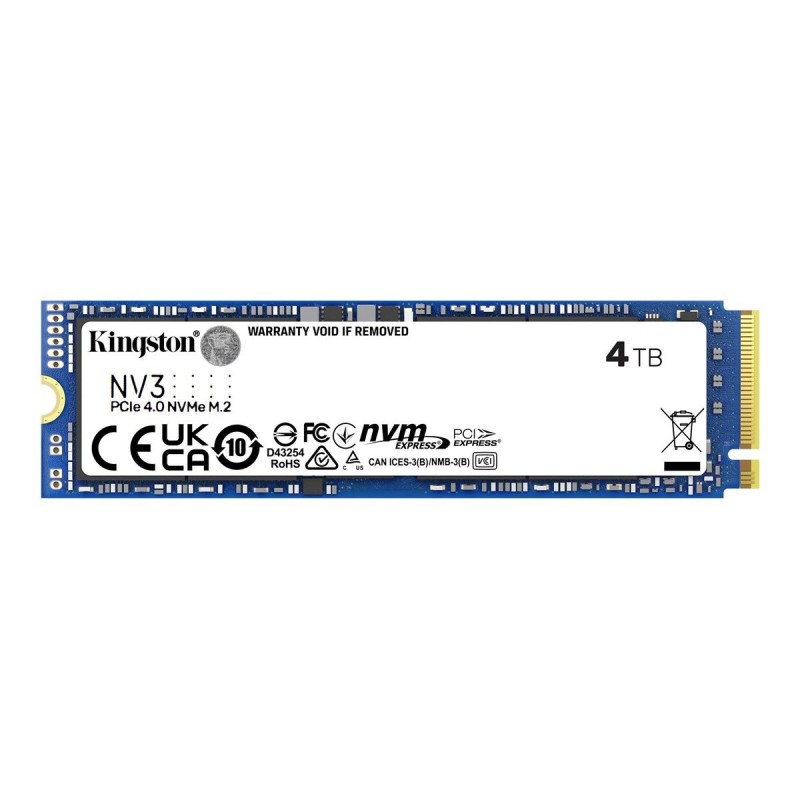 Kingston SSD NV3 4000 GB SSD form factor M.2 2280 Solid-state drive interface PCIe 4.0 x4 NVMe Read speed 6000