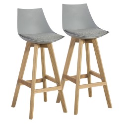 Барный стул SONJA 2шт, 41x41,5xH99cм, сиденье  пластик   ткань, цвет  светло-серый, ножки  дуб
