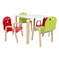 Kids set HAPPY table, 4 chairs, white red green