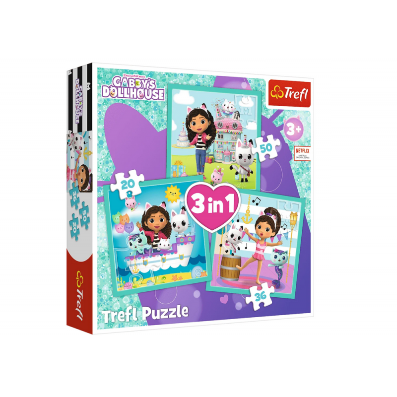 Gabby's Dollhouse 3in1 Puzzle, Gabby Activities Trefl 34871