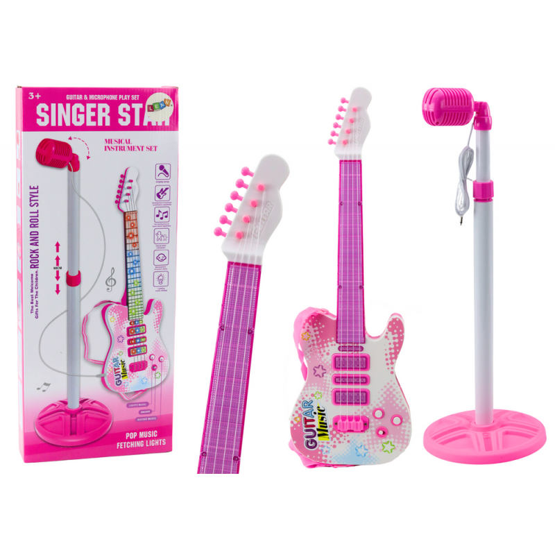 Electric Guitar Stand Kit with Microphone Battery Operated Pink