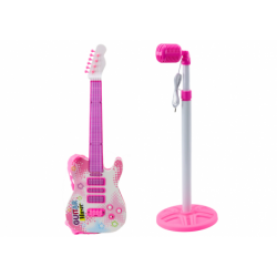 Electric Guitar Stand Kit with Microphone Battery Operated Pink