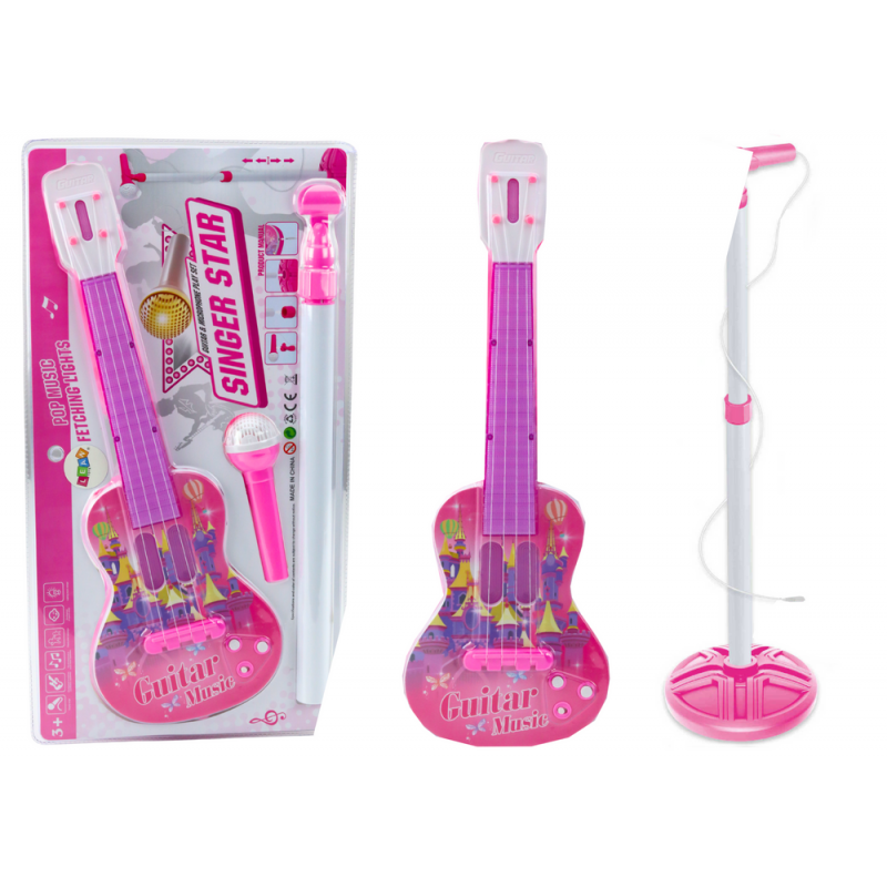Electric Guitar Stand Kit with Microphone Battery Operated Pink