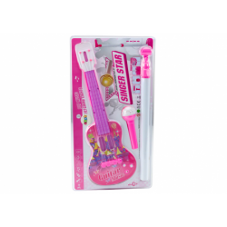 Electric Guitar Stand Kit with Microphone Battery Operated Pink