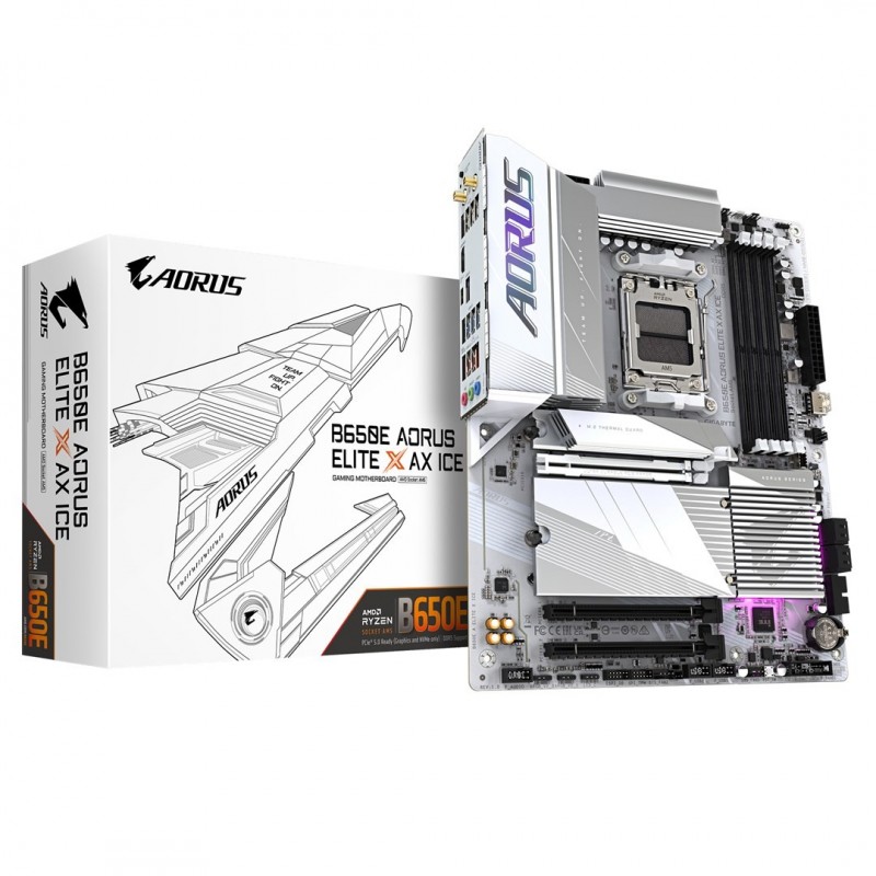 GIGABYTE B650E AORUS ELITE X AX ICE Motherboard - AMD Ryzen 9000 Series CPUs, 12+2+2 Phases VRM, up to 8000MHz DDR5