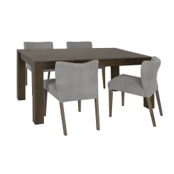 Söögilauakomplekt TURIN 4-tooliga (11321) tume tammepuidust laud, halli kattega toolid