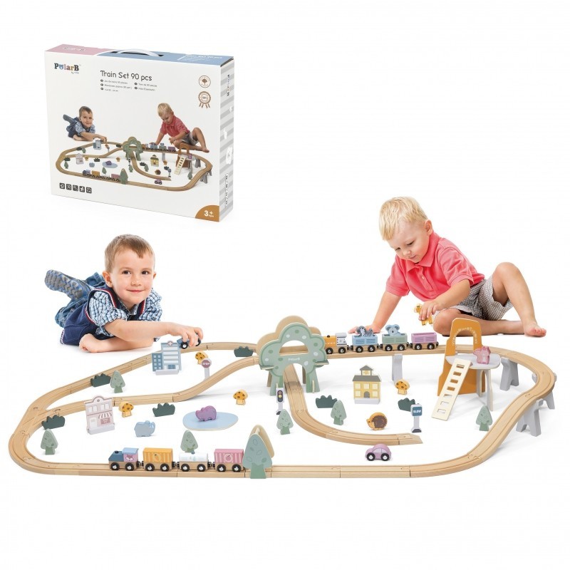 VIGA PolarB Wooden coaster for children. Train Track 90 elements