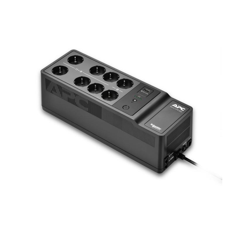 APC Back-UPS, 650VA/400W floor/wall mount, 230V, 8x CEE 7/3 Schuko sockets, Usb Type-A port, user-replaceable battery,