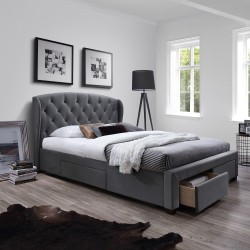 Кровать LOUIS с 4-ящиками, с матрасом HARMONY TOP (86864) 160x200см, обивка из мебельного текстиля, цвет  серый