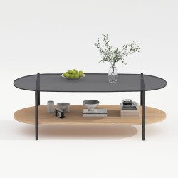 Coffee table CINDY 120x55xH40cm, grey glass melamine oak