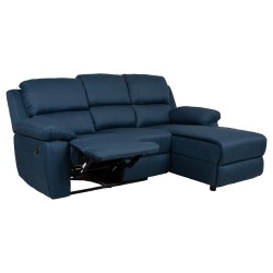 Corner sofa BERIT RC, manual recliner, dark blue