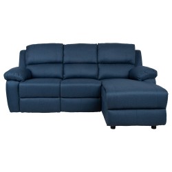 Corner sofa BERIT RC, manual recliner, dark blue