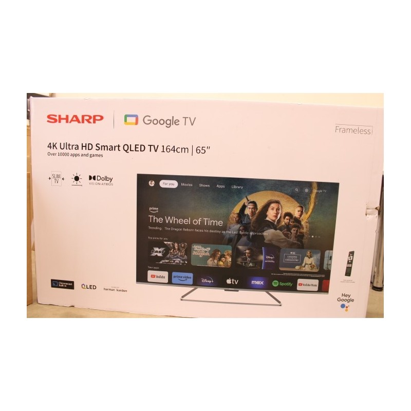 Sharp 65GP7265E 65 Smart TV Google TV UHD DAMAGED PACKAGING, THE FRAME IS DAMAGED ON THE LEFT SIDE