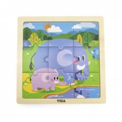 VIGA Handy Wooden Puzzle Elephants 9 elements