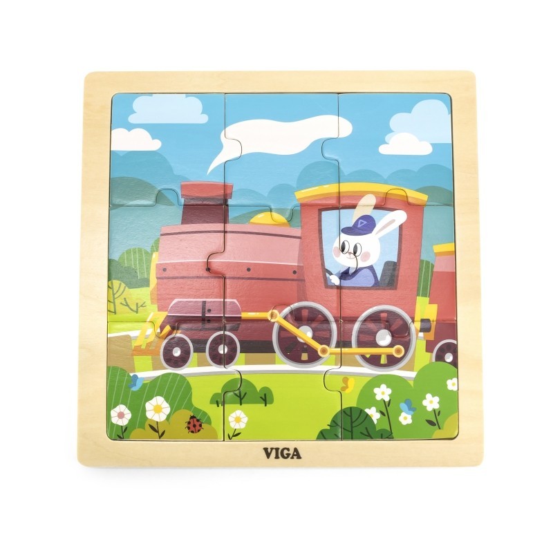 VIGA Handy Wooden Puzzle Steam Train 9 elements