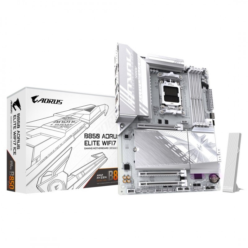 GIGABYTE B850 AORUS ELITE WIFI7 ICE Motherboard - AMD Ryzen 9000 Series CPUs, 12+2+1 Phases Digital VRM, up to 8200MHz