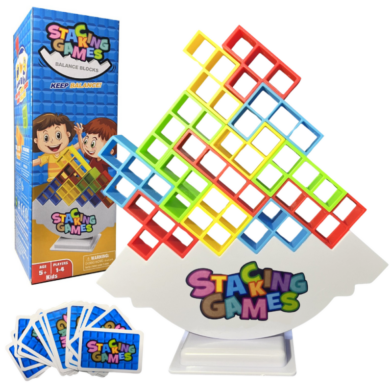 Tetris Tower Balancing Skill Game 48 Blocks 22 Color Cards