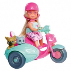SIMBA Evi doll on a scooter with a dog and a kitty